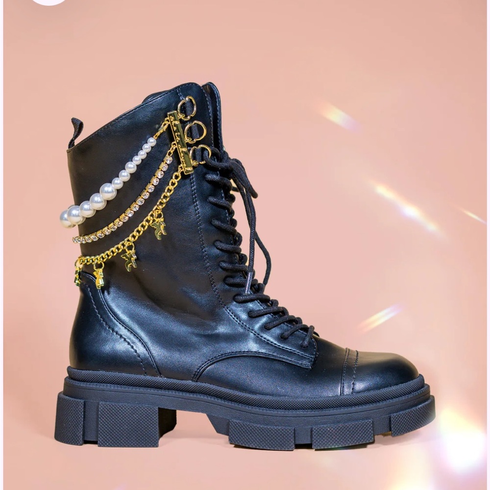 Designer combat boots, size 8